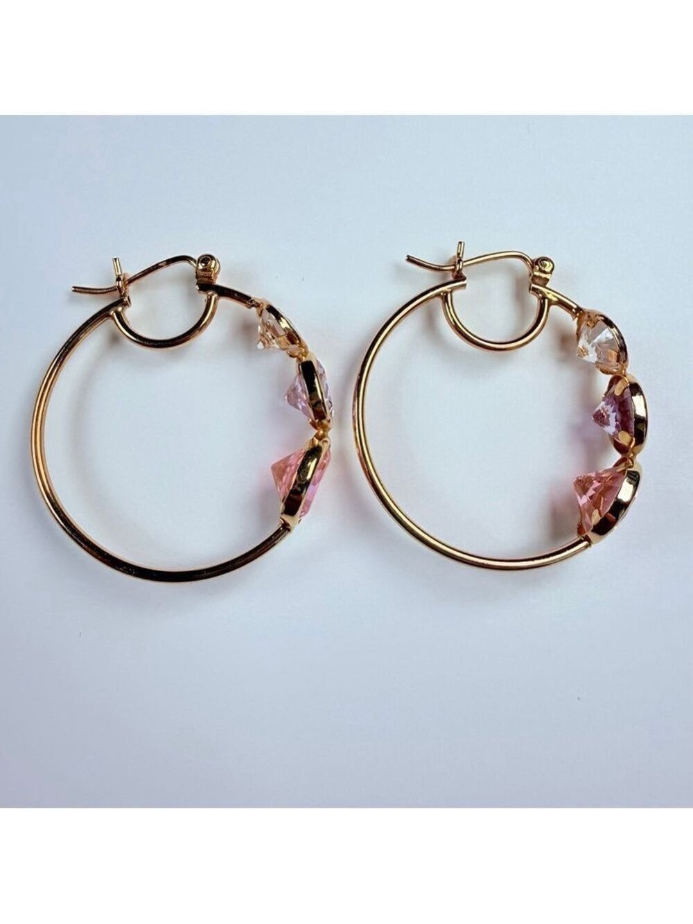 14K Solid Yellow Gold Rock Candy Gemstone Modern Hoop Earrings 28MM - Picture 6 of 13